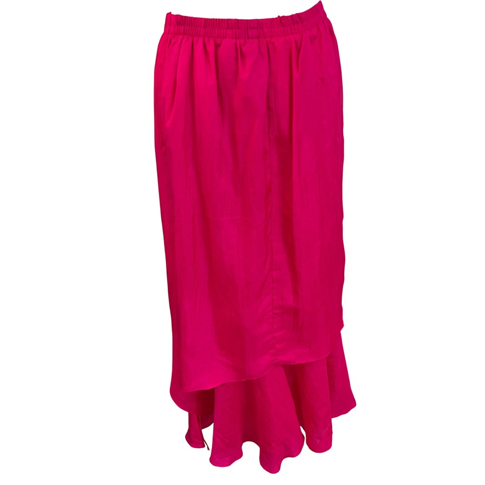 Vintage Yours Pink 100% Silk Maxi Skirt Ruffle Elastic Waist BalletCore Fairy M - Picture 4 of 7